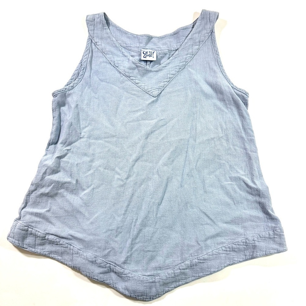 Oh My Gauze Sleeveless Tank Tip Blue V Hem